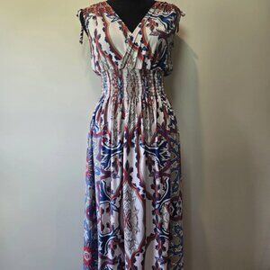 Lildy Crossover V Neck Runched Waist Maxi Dress